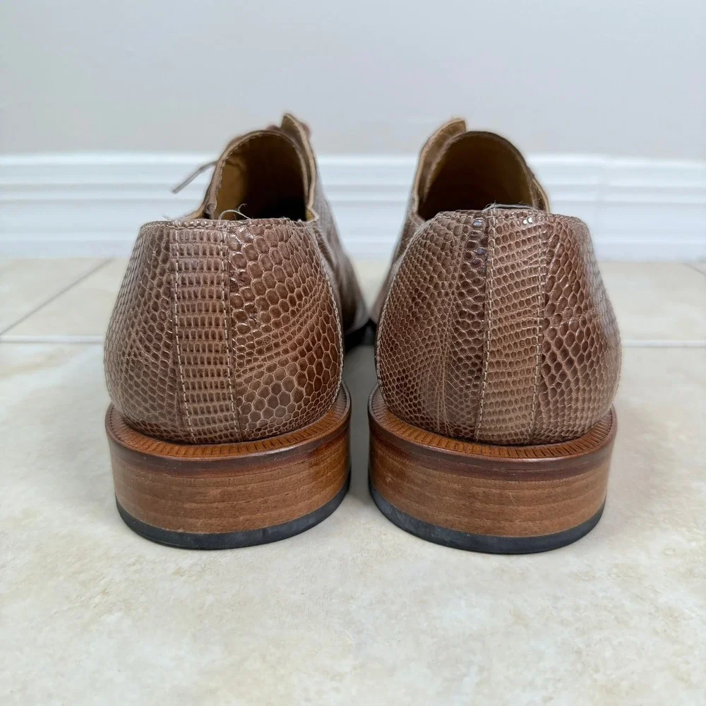 David Eden Oxford Shoes Mens 9.5 Brown Hornback Caiman Lizard Exotic Square Toe